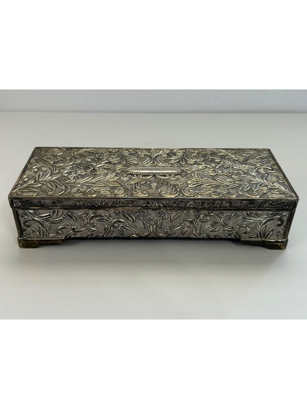 Godinger Silverplate Jewelry Box Ornate Hollywood Regency Baroque Grandmacore 9"